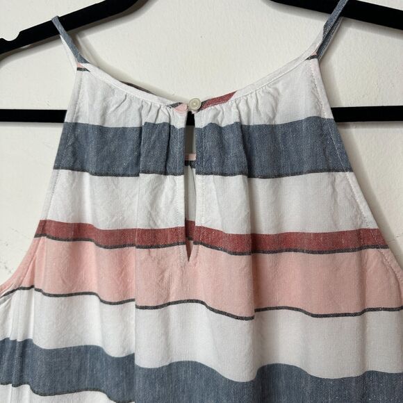 Loft Gray White Pink Stripe Linen Blend Halter Neck Sleeveless Blouse Keyhole SM - Picture 4 of 10